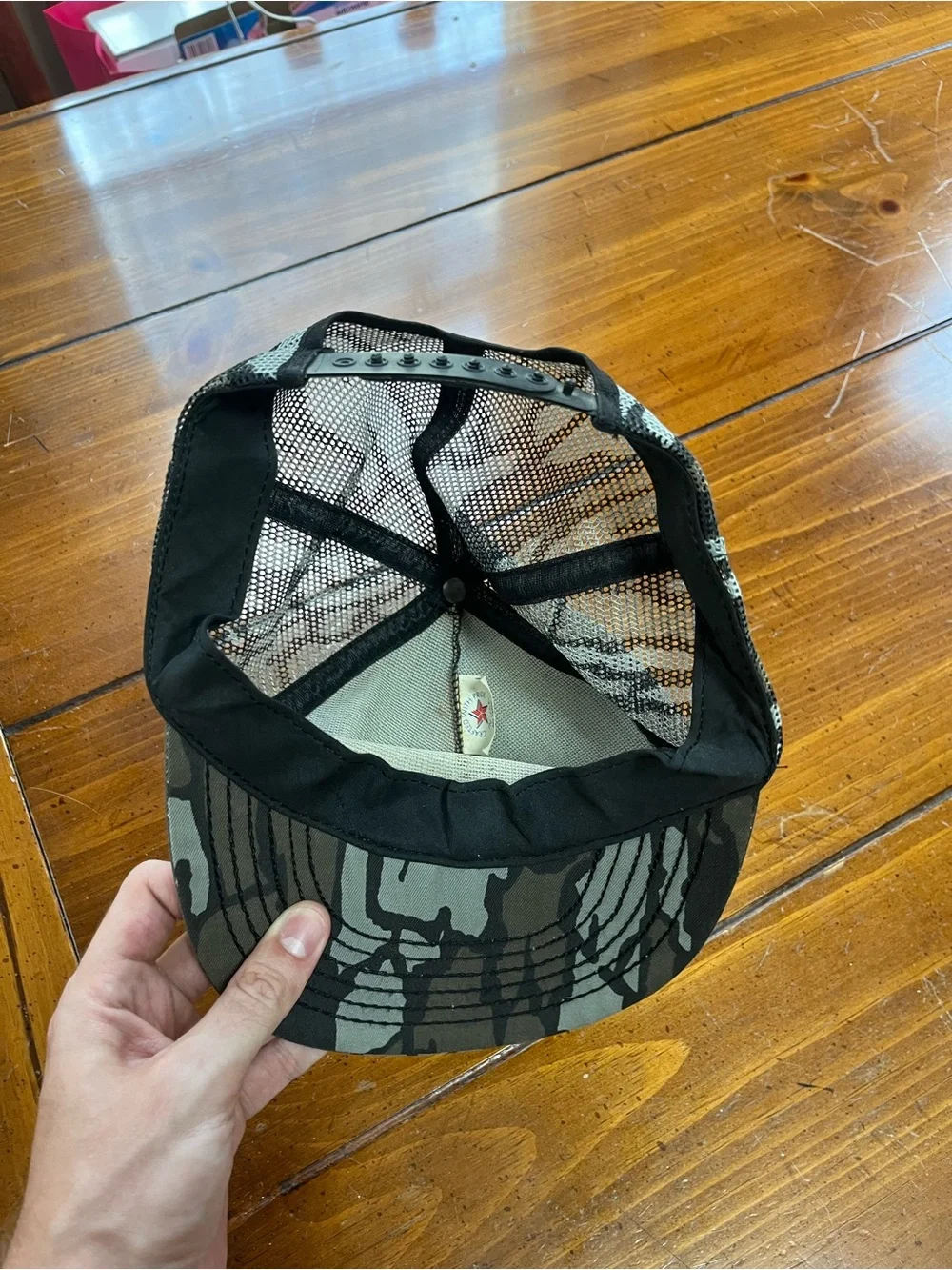 Vintage Trebark Camo Kearney Trucker Snapback Hat Cap Orange Text EUC